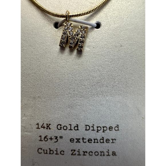 14K Cubic Zirconia 16+314K Gold Dipped M Necklace Cubic 16+3 - Picture 3 of 9